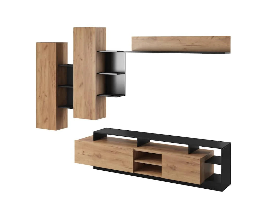 Alva Wooden Entertainment Unit in Oak Gold Craft & Black