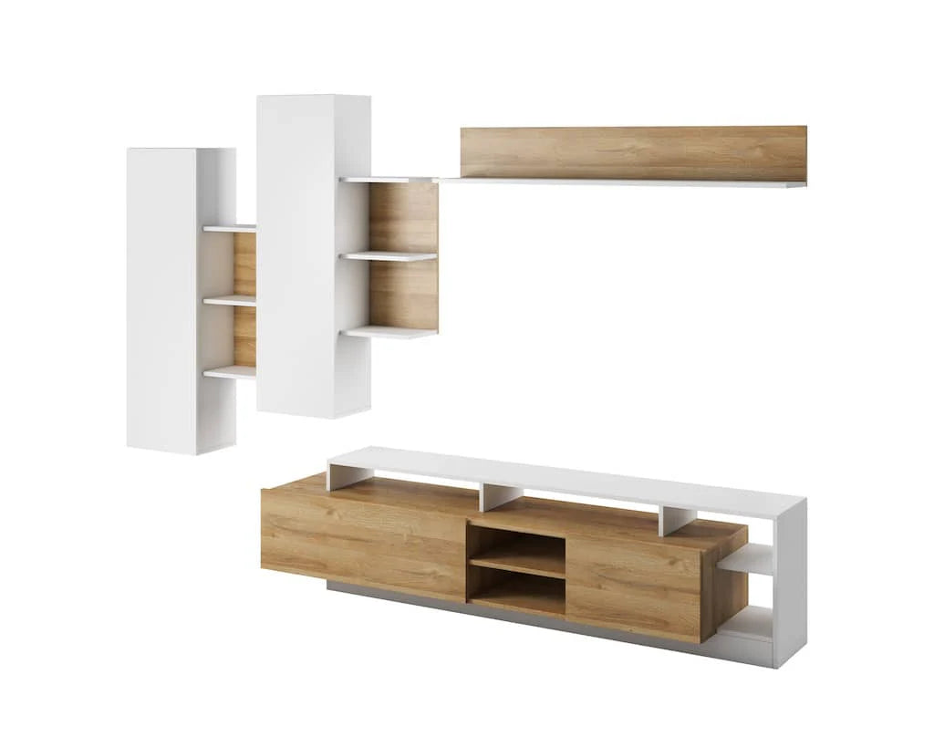 Alva Wooden Entertainment Unit in Oak Grandson & White