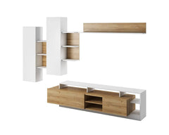 Alva Wooden Entertainment Unit in Oak Grandson & White - Furniture One Shop