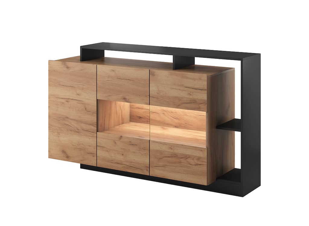 Alva Wooden Sideboard 155cm in Oak Gold Craft & Black