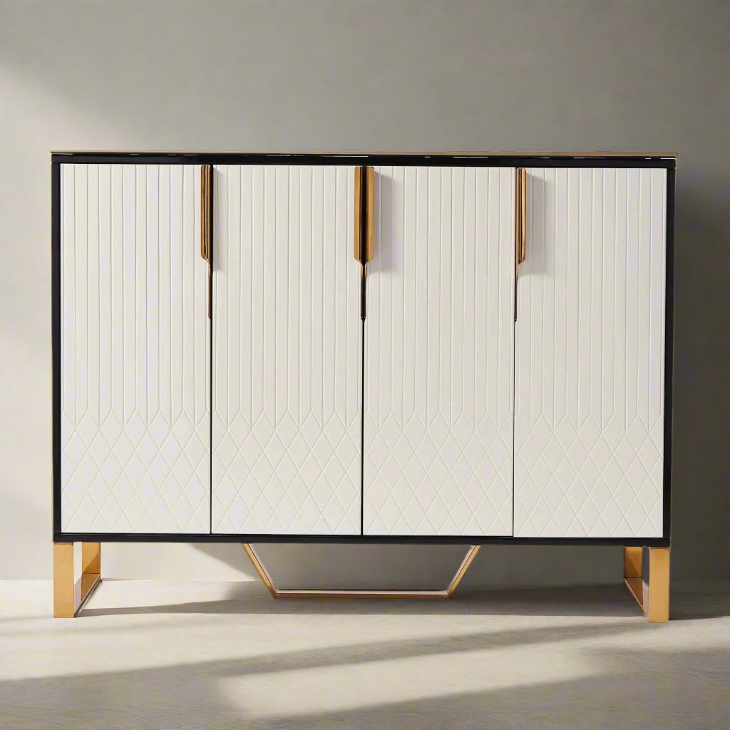 Amal Ribbed Sideboard in Black, White & Gold