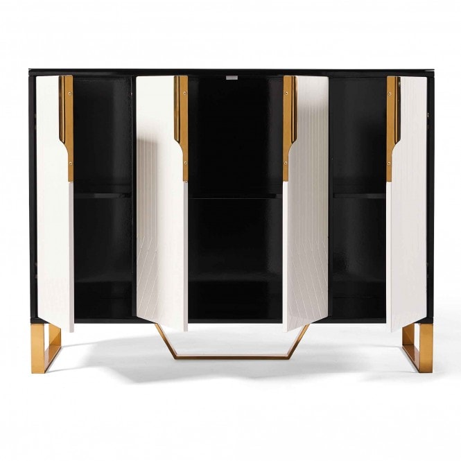 Amal Ribbed Sideboard in Black, White & Gold