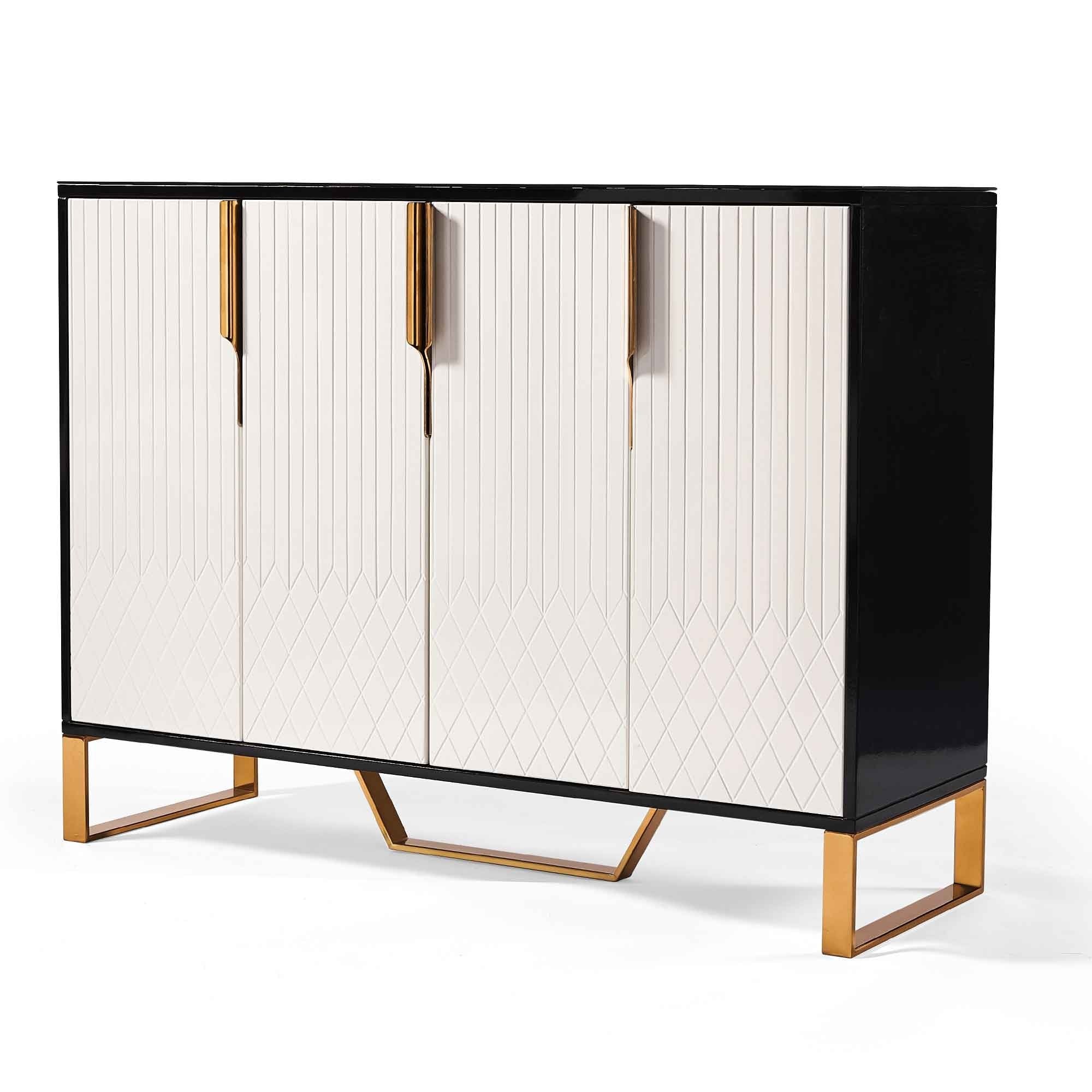 Amal Ribbed Sideboard in Black, White & Gold