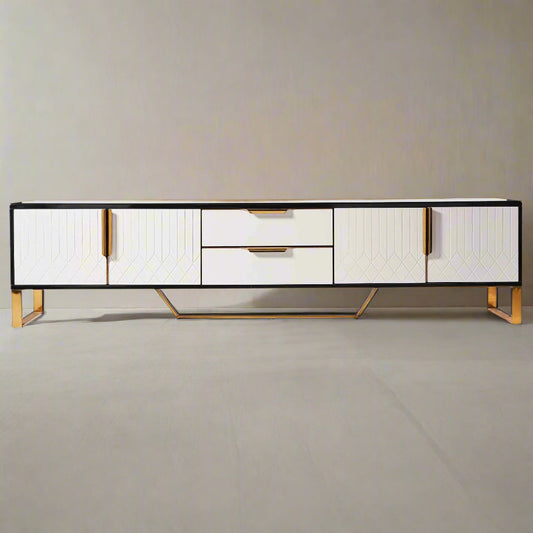 Amal Ribbed TV Stand in Black, White & Gold