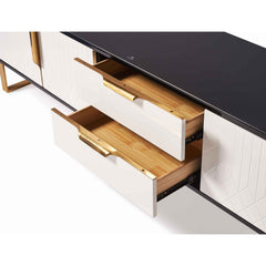 Amal Ribbed TV Stand in Black, White & Gold