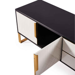 Amal Ribbed TV Stand in Black, White & Gold