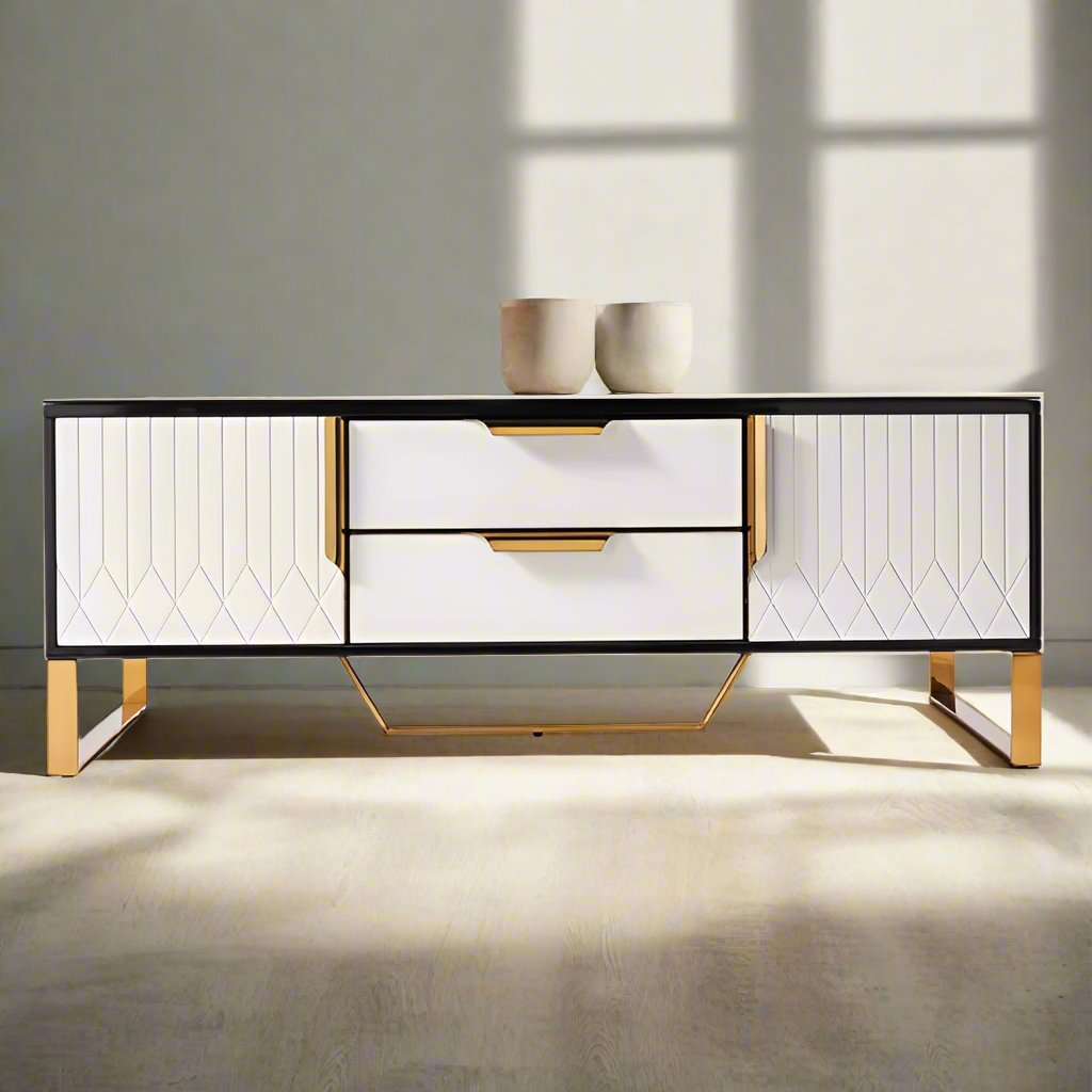 Amal Ribbed Coffee Table in Black, White & Gold