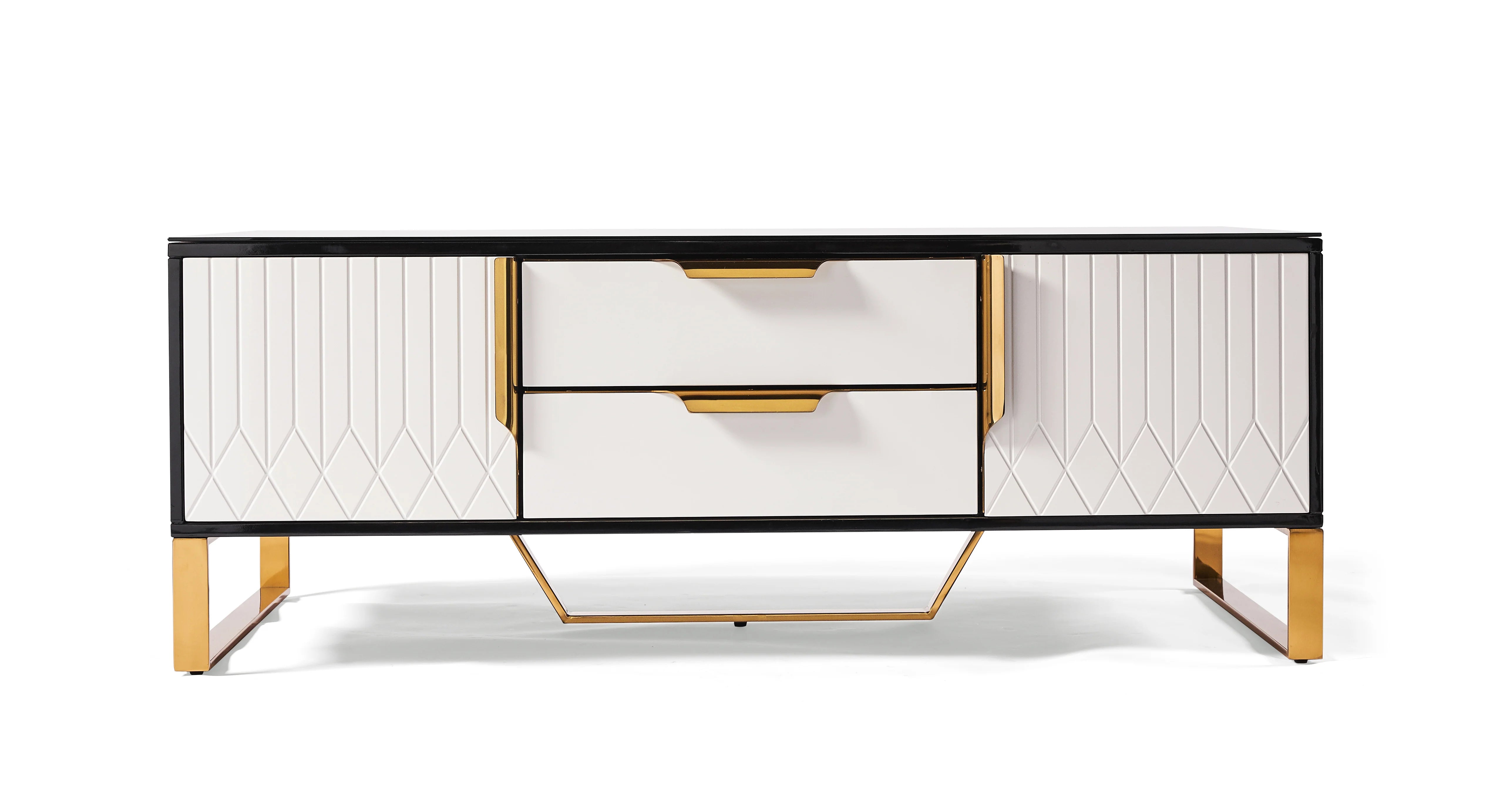 Amal Ribbed Coffee Table in Black, White & Gold