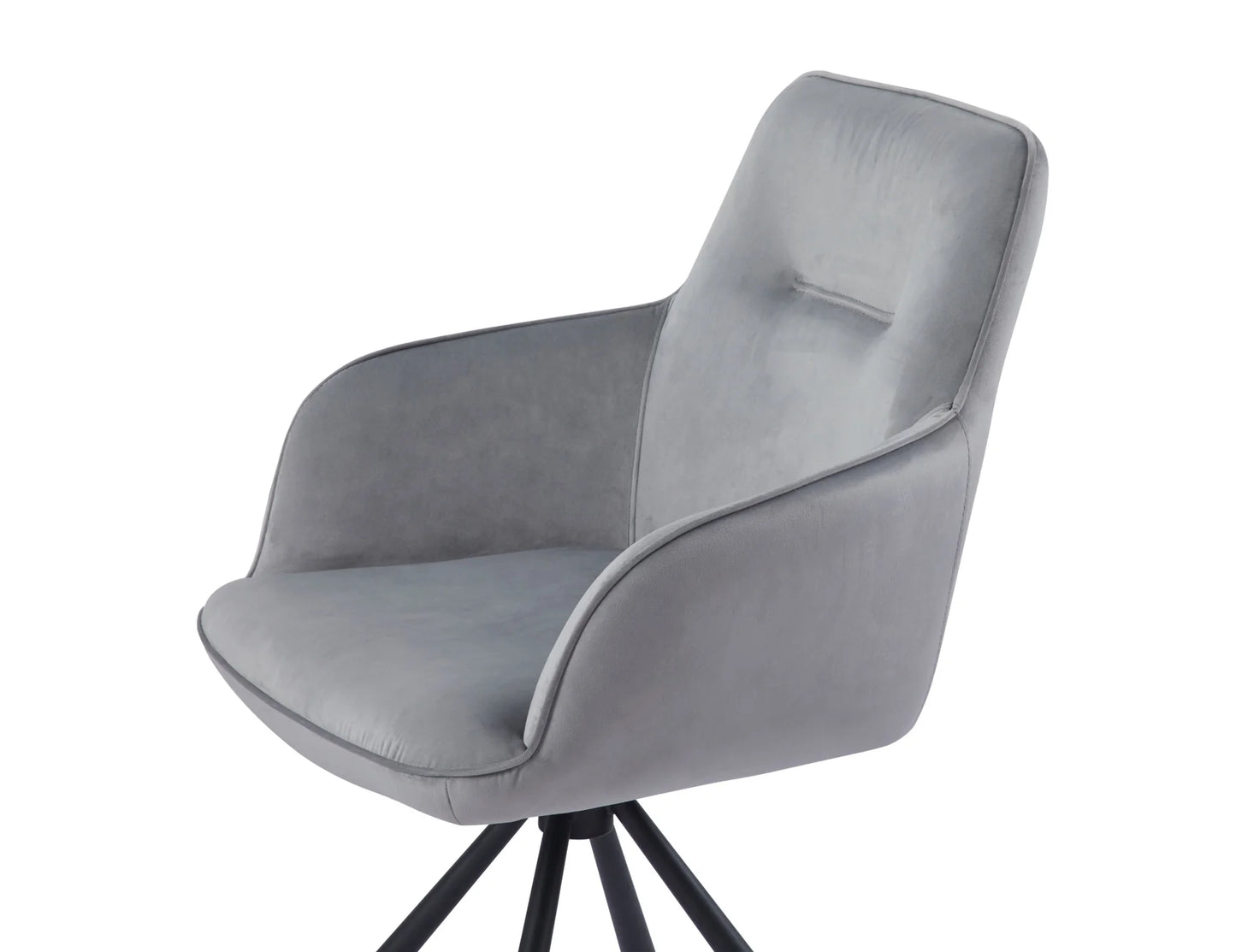 Amalfi Light Grey French Velvet Swivel Dining Arm Chair With Matt Black Steel Spider Legs