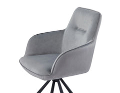Amalfi Light Grey French Velvet Swivel Dining Arm Chair With Matt Black Steel Spider Legs