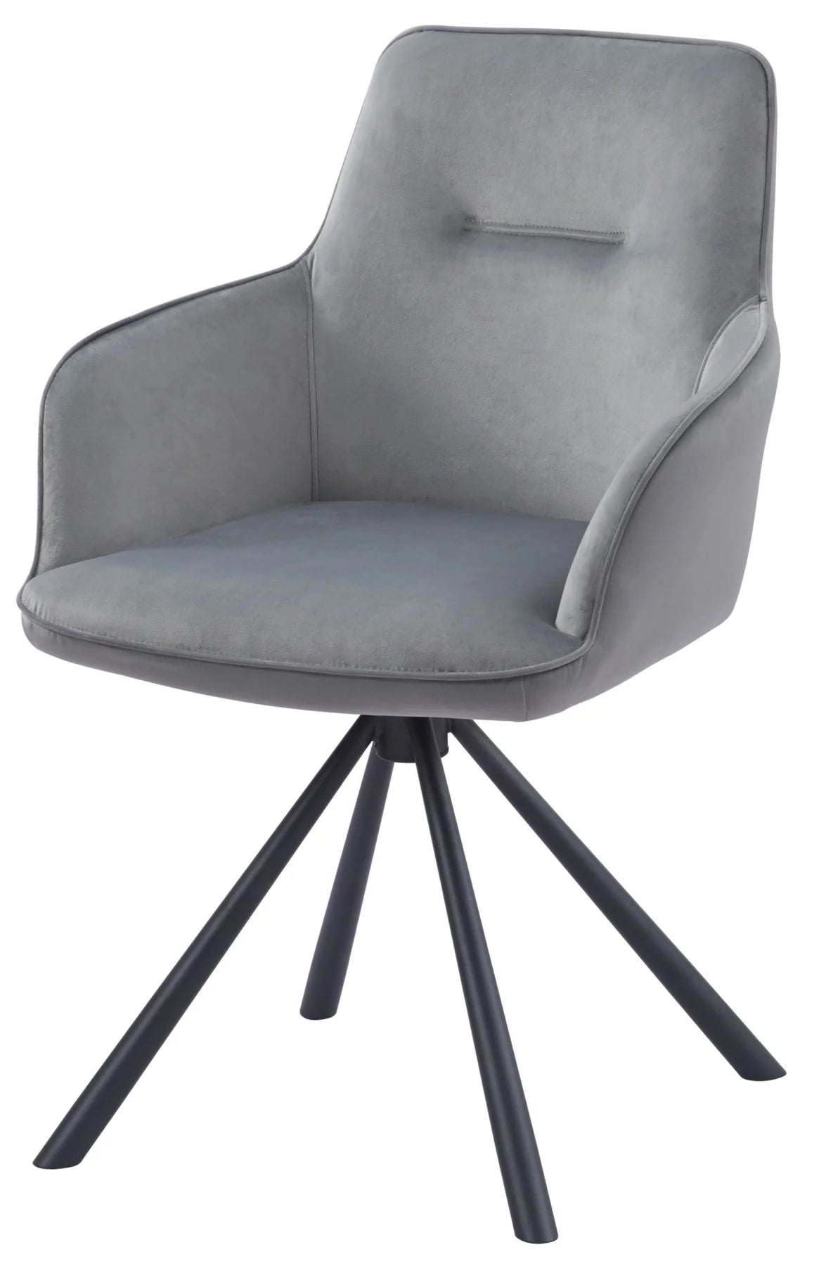 Amalfi Light Grey French Velvet Swivel Dining Arm Chair With Matt Black Steel Spider Legs