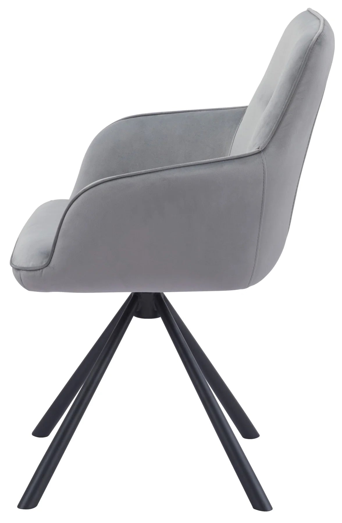 Amalfi Light Grey French Velvet Swivel Dining Arm Chair With Matt Black Steel Spider Legs