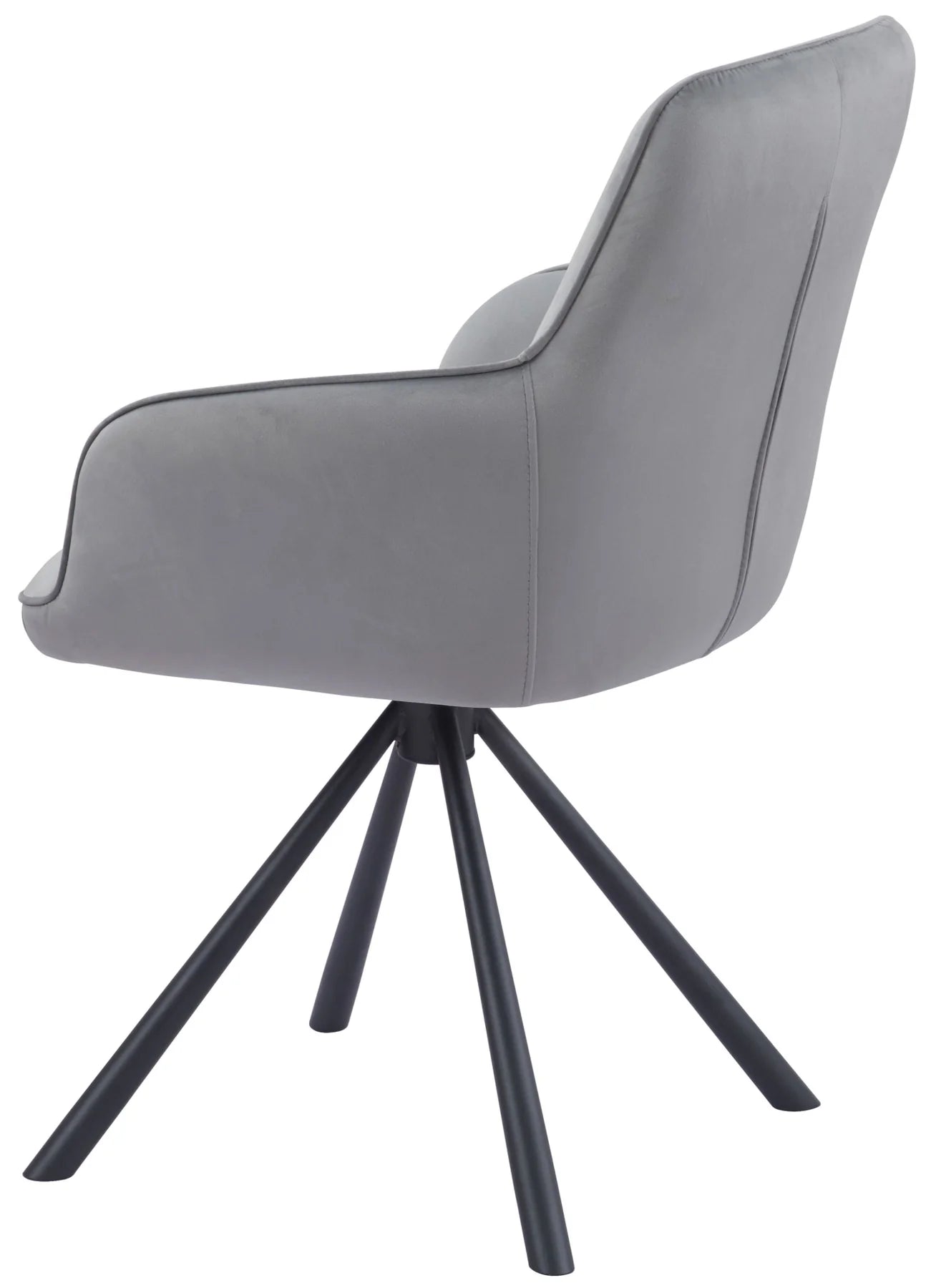 Amalfi Light Grey French Velvet Swivel Dining Arm Chair With Matt Black Steel Spider Legs