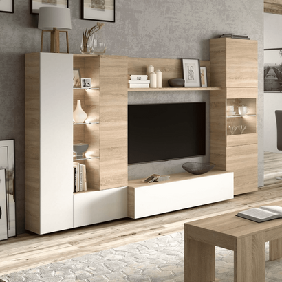 Amora White and Oak Wall Entertainment Unit
