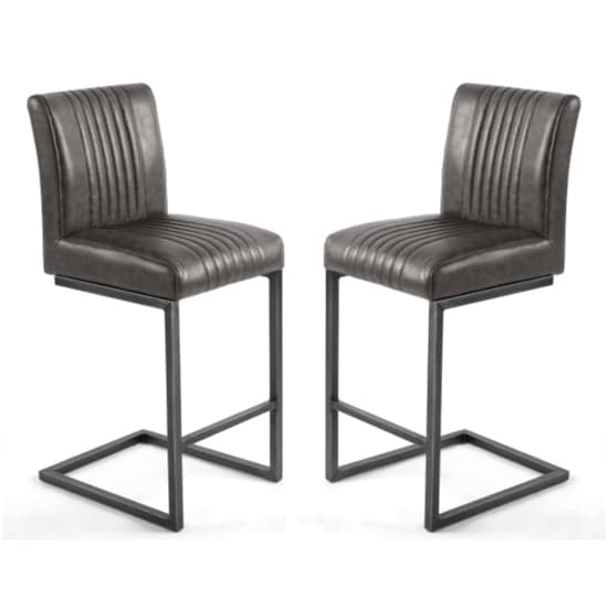 Archer Cantilever Grey Leather Effect Bar Chairs in Pair