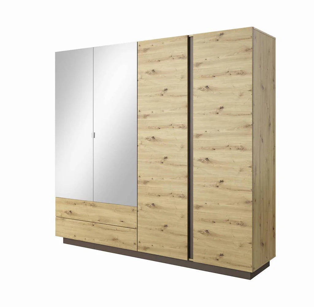 Arco 4 Doors 2 Drawers 220cm Wooden Wardrobe in Oak Artisan & Graphite