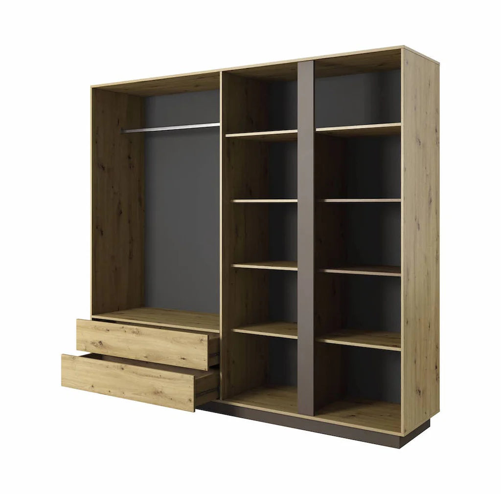 Arco 4 Doors 2 Drawers 220cm Wooden Wardrobe in Oak Artisan & Graphite