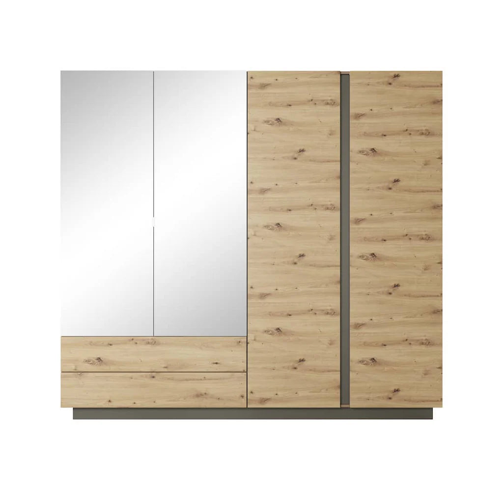 Arco 4 Doors 2 Drawers 220cm Wooden Wardrobe in Oak Artisan & Graphite