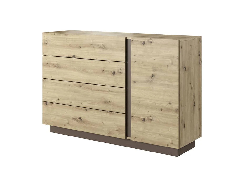 Arco Wooden Chest of Drawers with 1 Door and 4 Drawers in Oak Artisan & Graphite