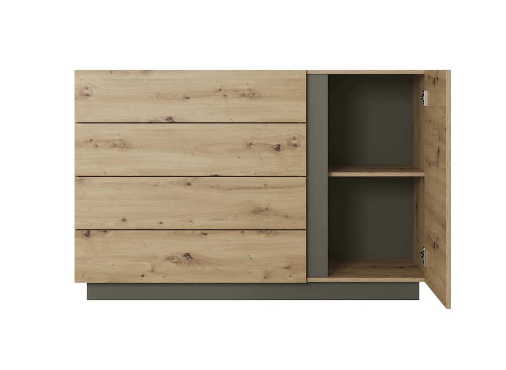 Arco Wooden Chest of Drawers with 1 Door and 4 Drawers in Oak Artisan & Graphite