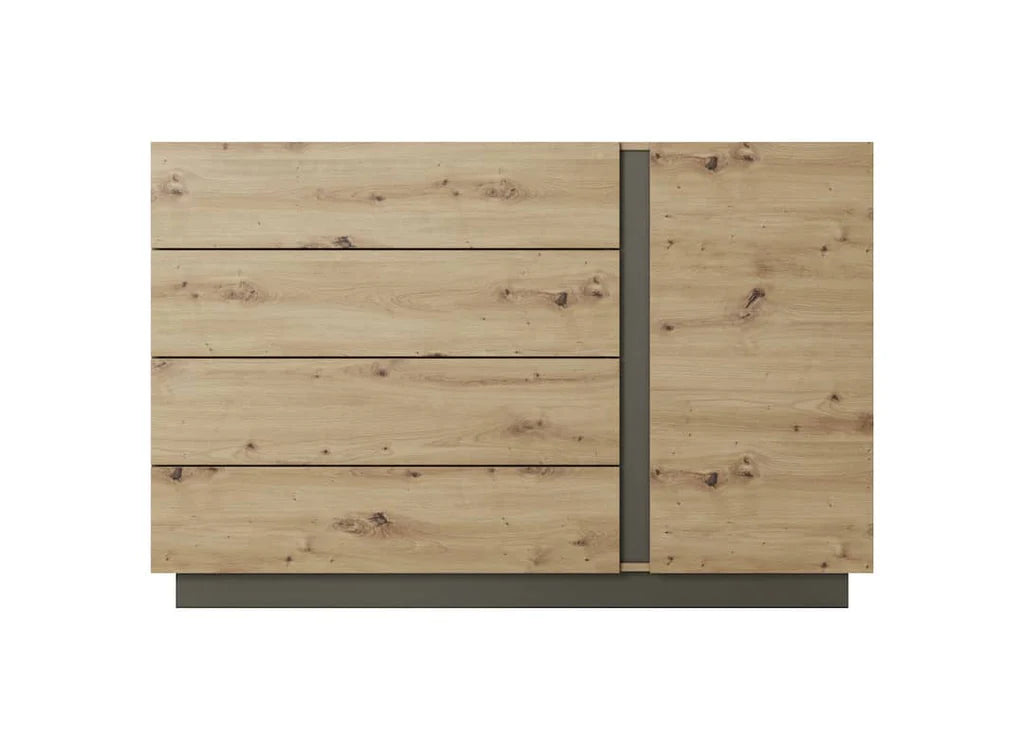 Arco Wooden Chest of Drawers with 1 Door and 4 Drawers in Oak Artisan & Graphite