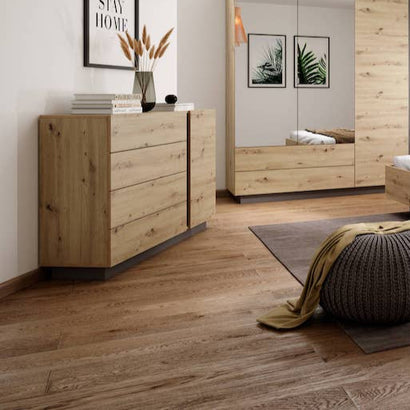 Arco Wooden Chest of Drawers with 1 Door and 4 Drawers in Oak Artisan & Graphite