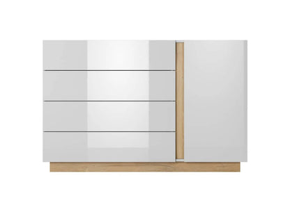 Arco Wooden Chest of Drawers with 1 Door and 4 Drawers in White Gloss & Oak Grandson