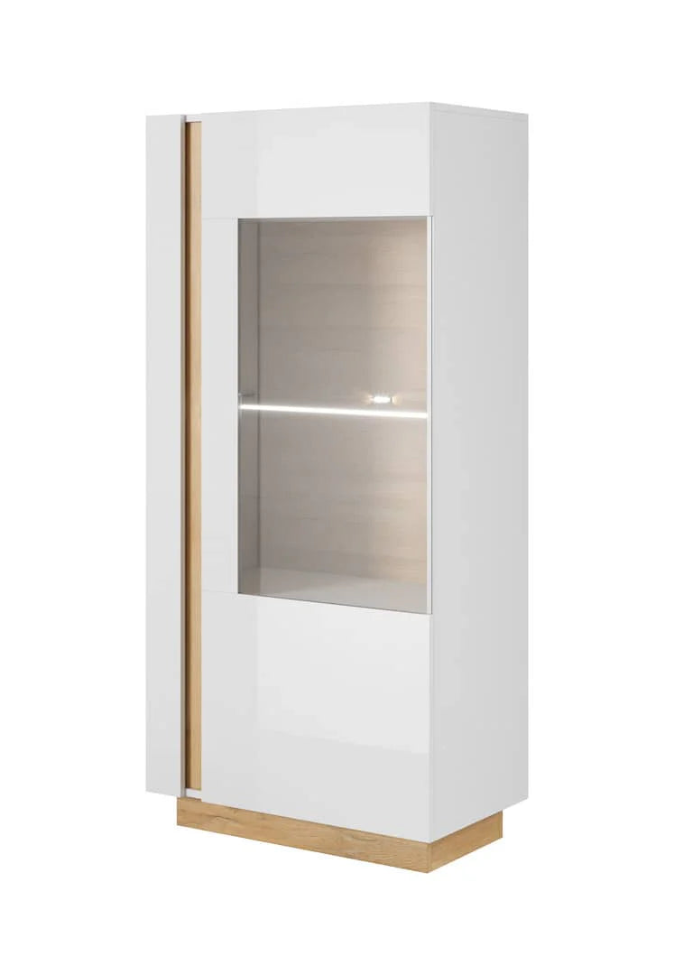 Arco Wooden Display Cabinet in White Gloss & Oak Grandson