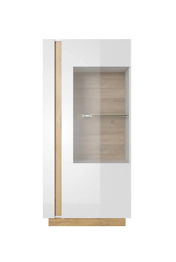 Arco Wooden Display Cabinet in White Gloss & Oak Grandson