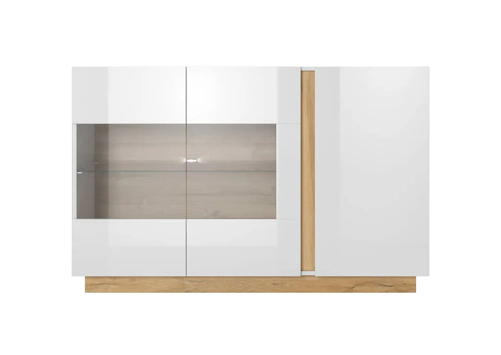 Arco Wooden Display Sideboard with 3 Doors in White Gloss & Oak Grandson