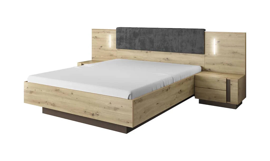 Arco Wooden King Size Bed in Oak Artisan & Graphite