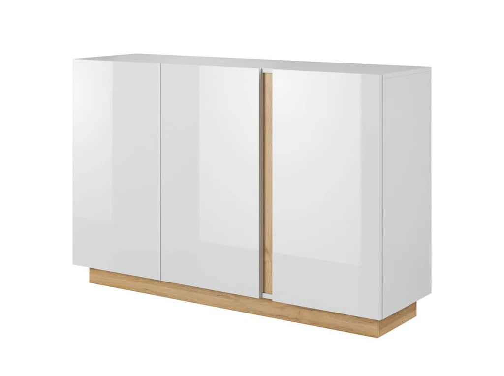 Arco Wooden Sideboard with 3 Doors in White Gloss & Oak Grandson