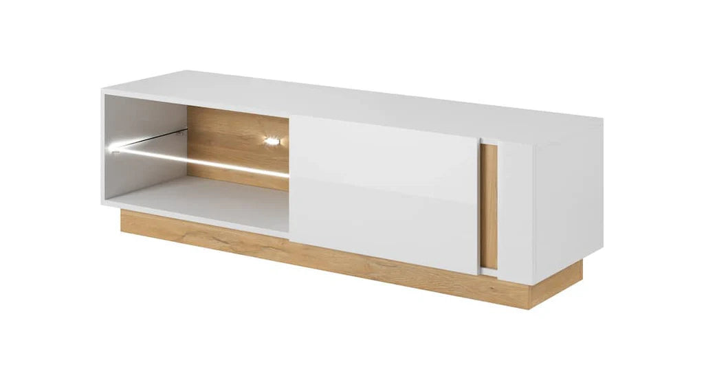 Arco Wooden TV Stand 138cm in White Gloss & Oak Grandson