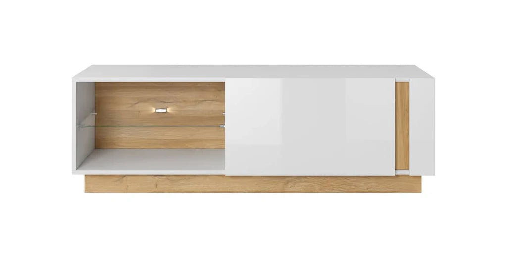 Arco Wooden TV Stand 138cm in White Gloss & Oak Grandson