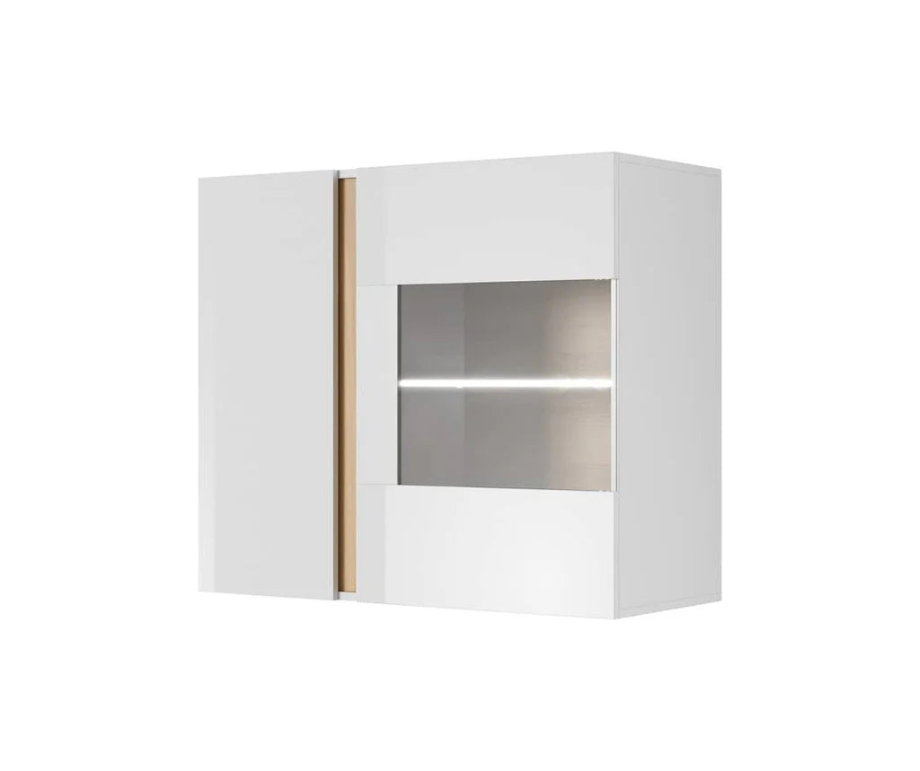 Arco Wooden Wall Hung Display Cabinet in White Gloss & Oak Grandson