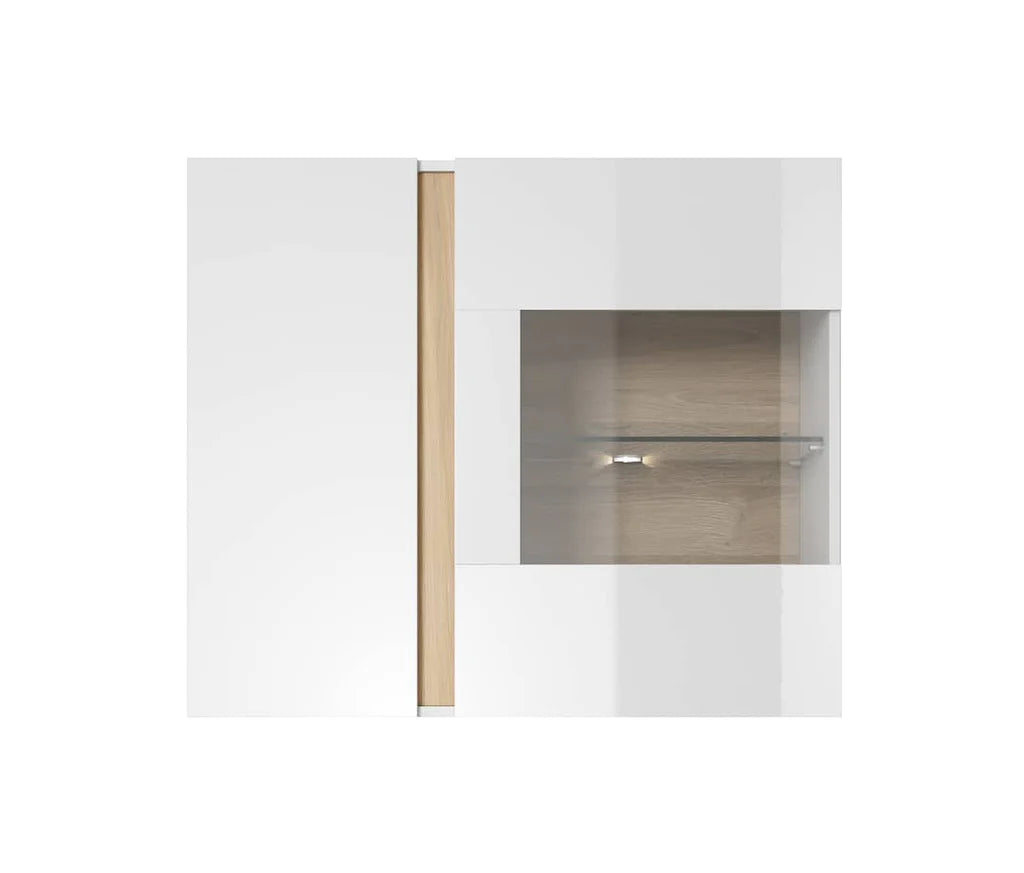 Arco Wooden Wall Hung Display Cabinet in White Gloss & Oak Grandson