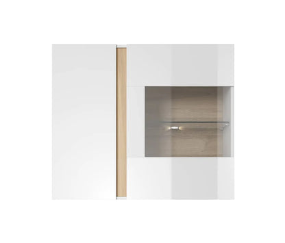 Arco Wooden Wall Hung Display Cabinet in White Gloss & Oak Grandson