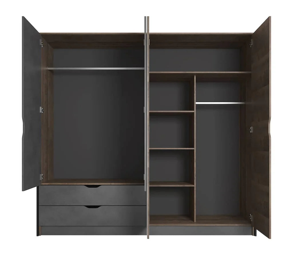 Arden 4 Doors 2 Drawers 220cm Wooden Wardrobe in Oak Grande & Matera