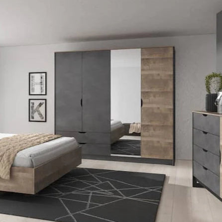 Arden 4 Doors 2 Drawers 220cm Wooden Wardrobe in Oak Grande & Matera