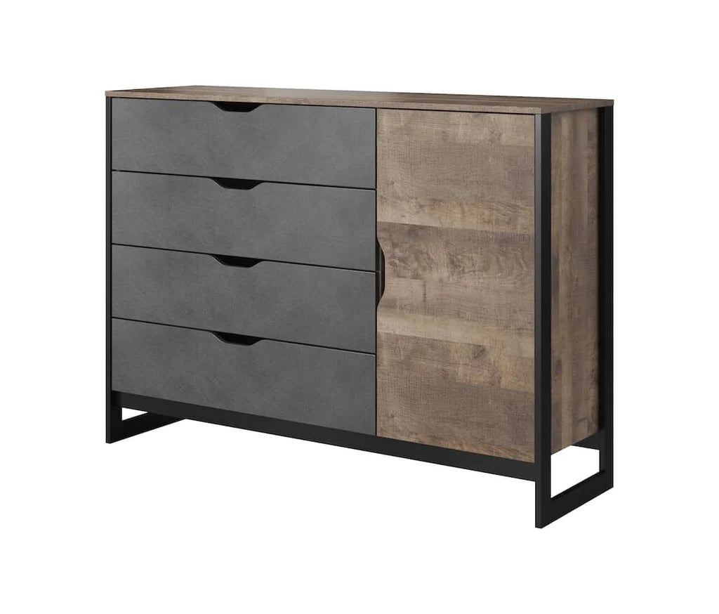 Arden Wooden Chest of Drawers with 1 Door and 4 Drawers in Oak Grande & Matera