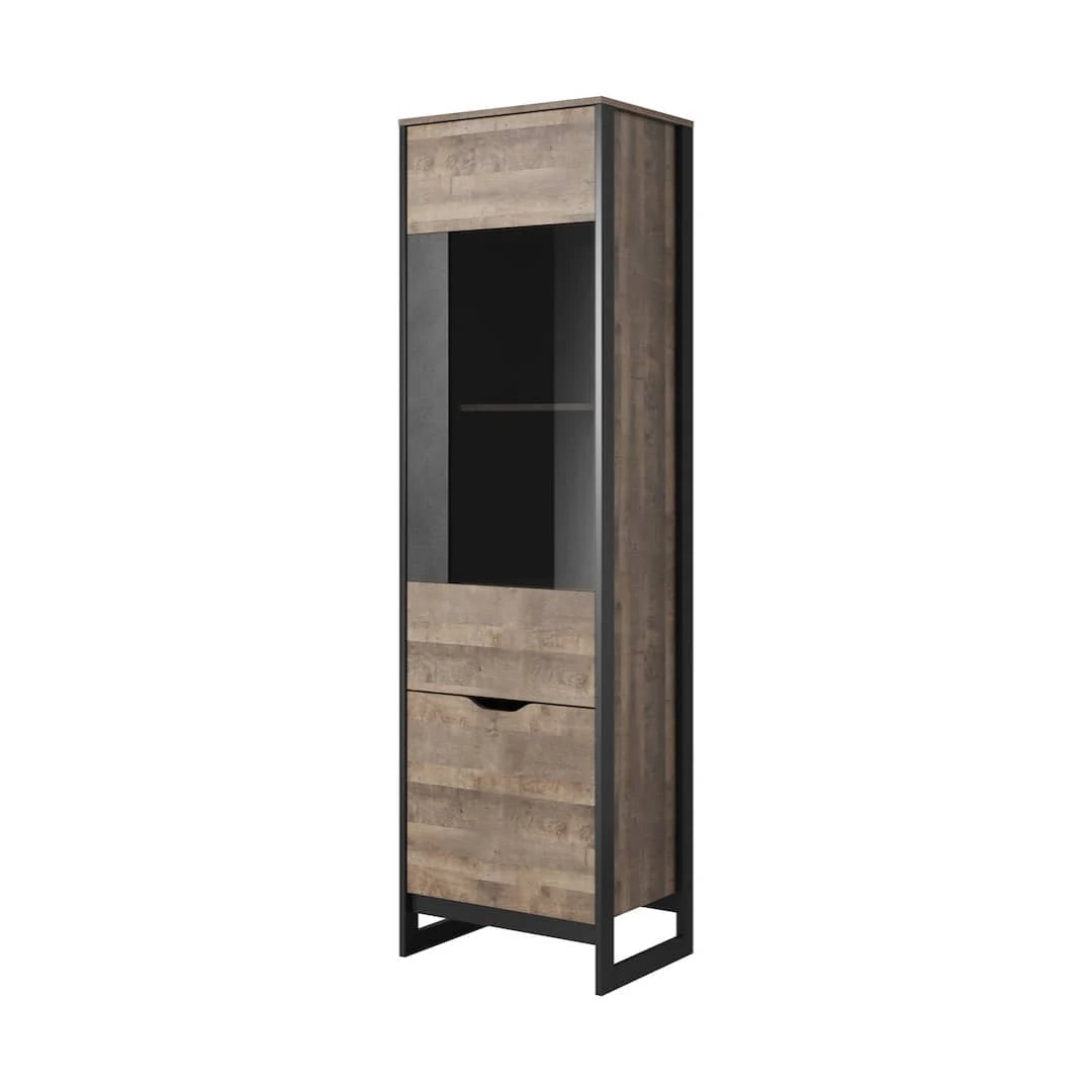 Arden Wooden Tall Display Cabinet in Oak Grande & Matera