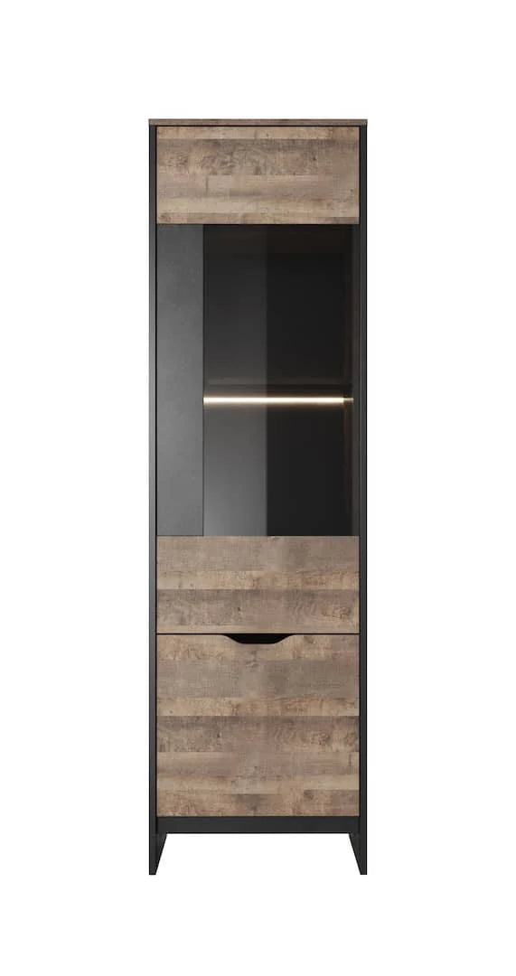 Arden Wooden Tall Display Cabinet in Oak Grande & Matera