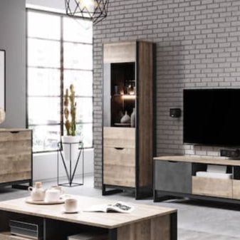 Arden Wooden Tall Display Cabinet in Oak Grande & Matera