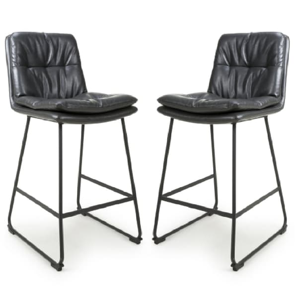 Argyle Dark Grey Leather Effect Bar Chairs in Pair