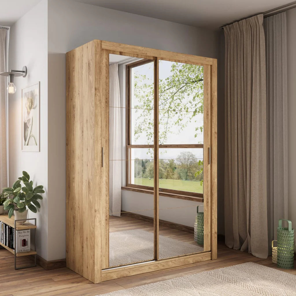 Arti 18 Mirrored Wardrobe With 2 Sliding Doors In Oak Shetland