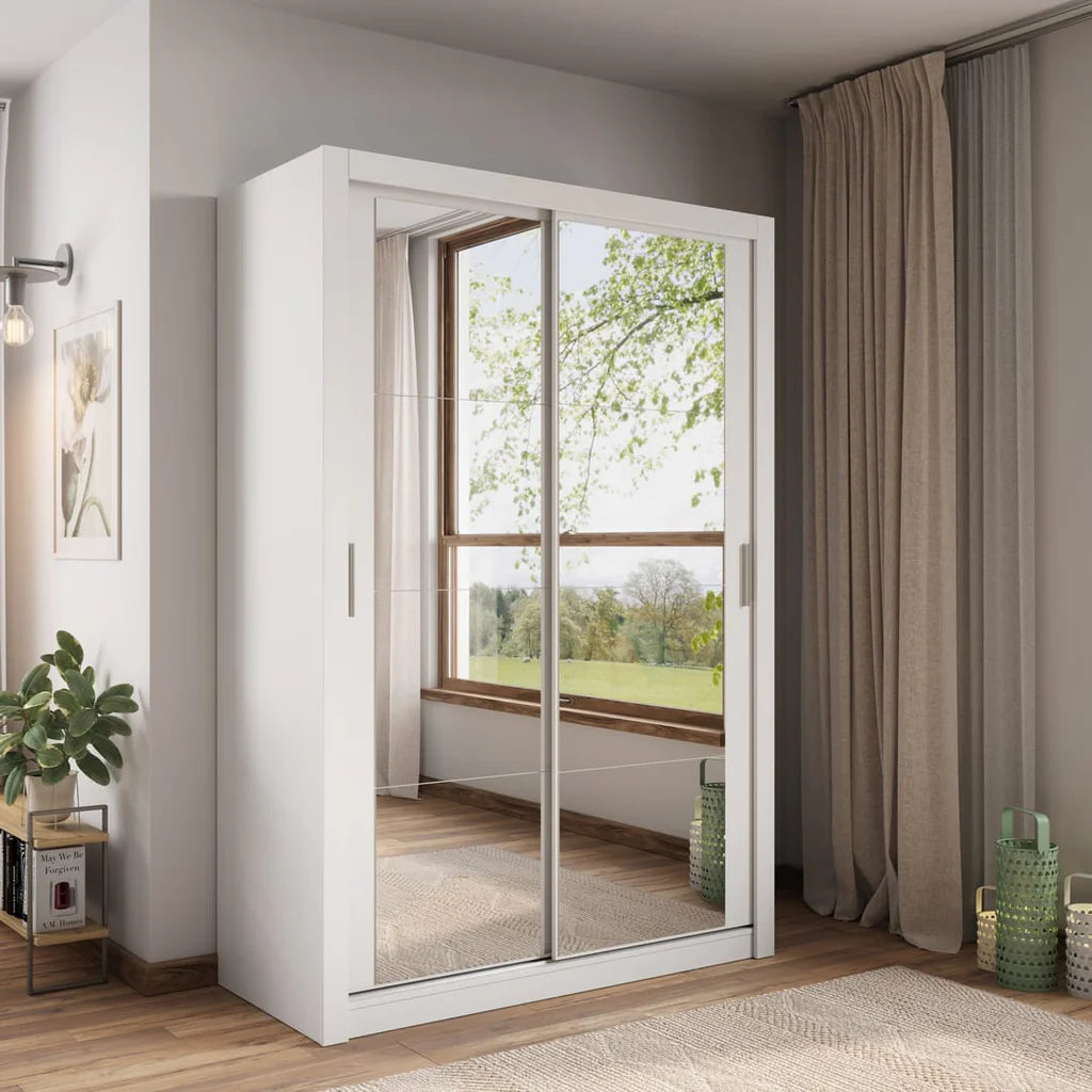 Arti 18 Mirrored Wardrobe With 2 Sliding Doors In White