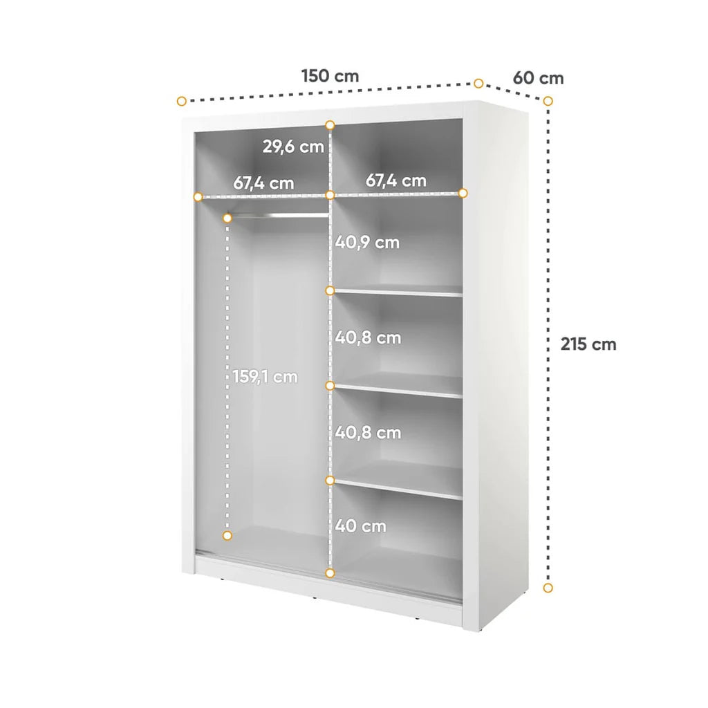 Arti 18 Mirrored Wardrobe With 2 Sliding Doors In White