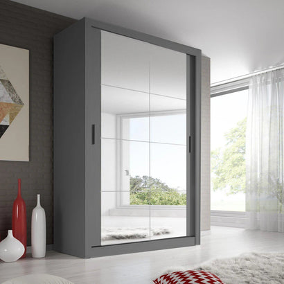 Arti 19 Wardrobe With 2 Mirrored Sliding Doors In Grey Matt