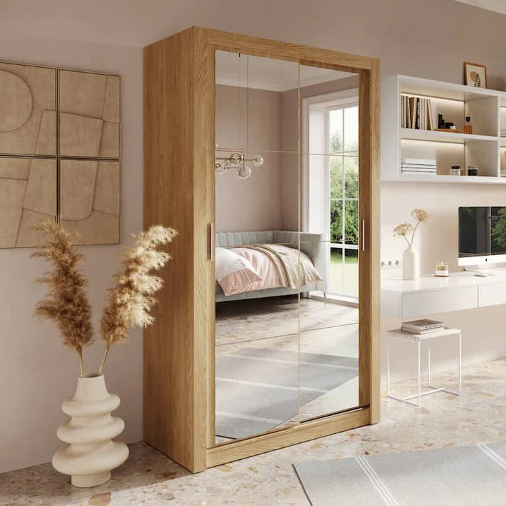 Arti 19 Wardrobe With 2 Mirrored Sliding Doors In Oak Shetland