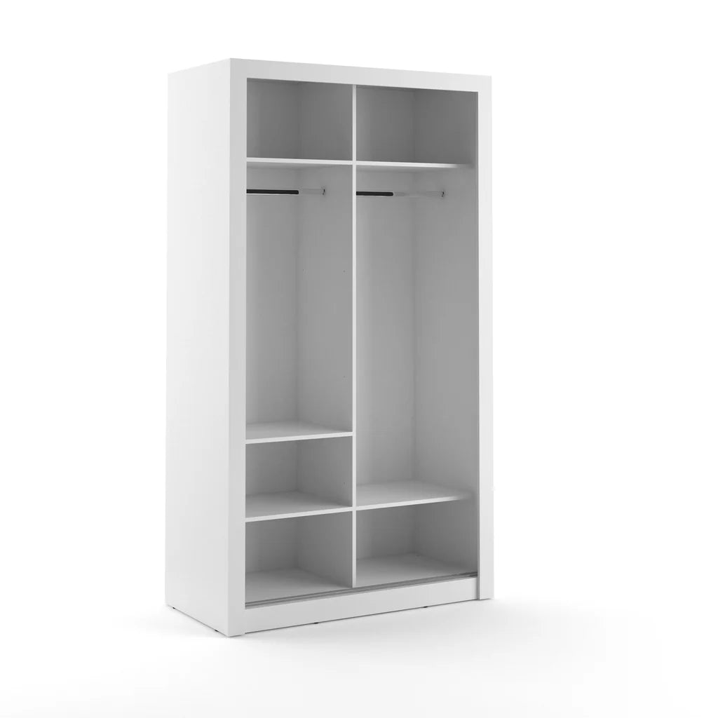 Arti 19 Wardrobe With 2 Mirrored Sliding Doors In White Matt